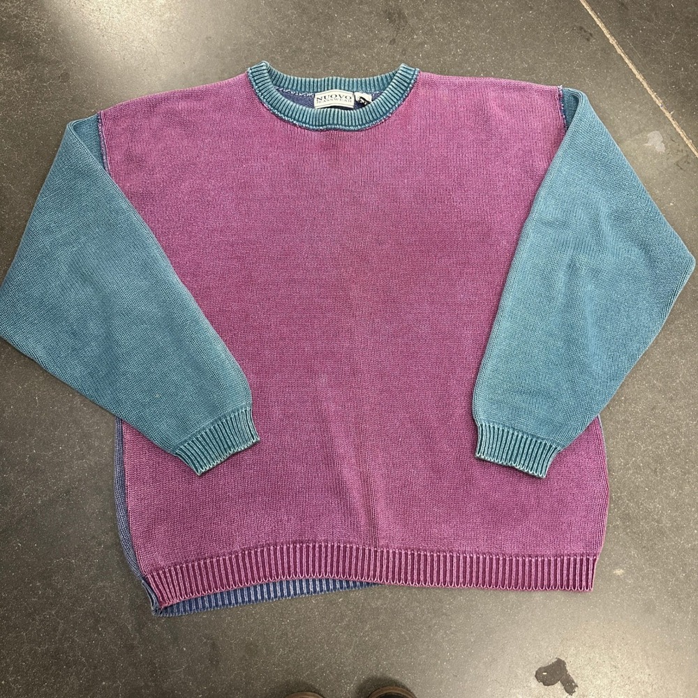 Vintage 90s Nuovo Jeanswear Mens L Colorblock Cotton Knit Sweater Made in USA